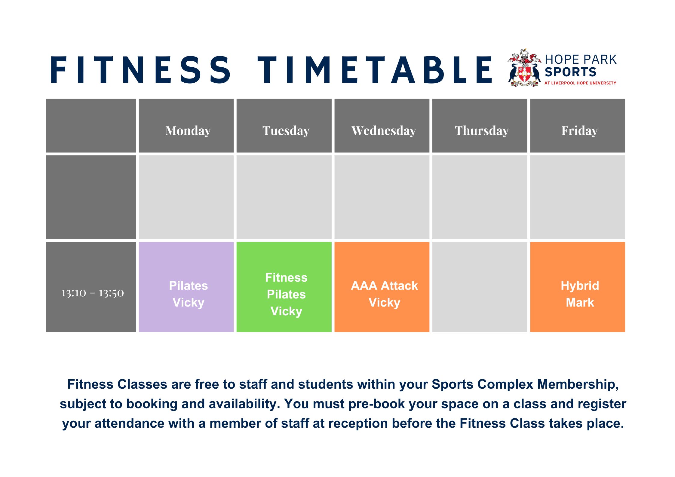 Fitness Classes - Timetable